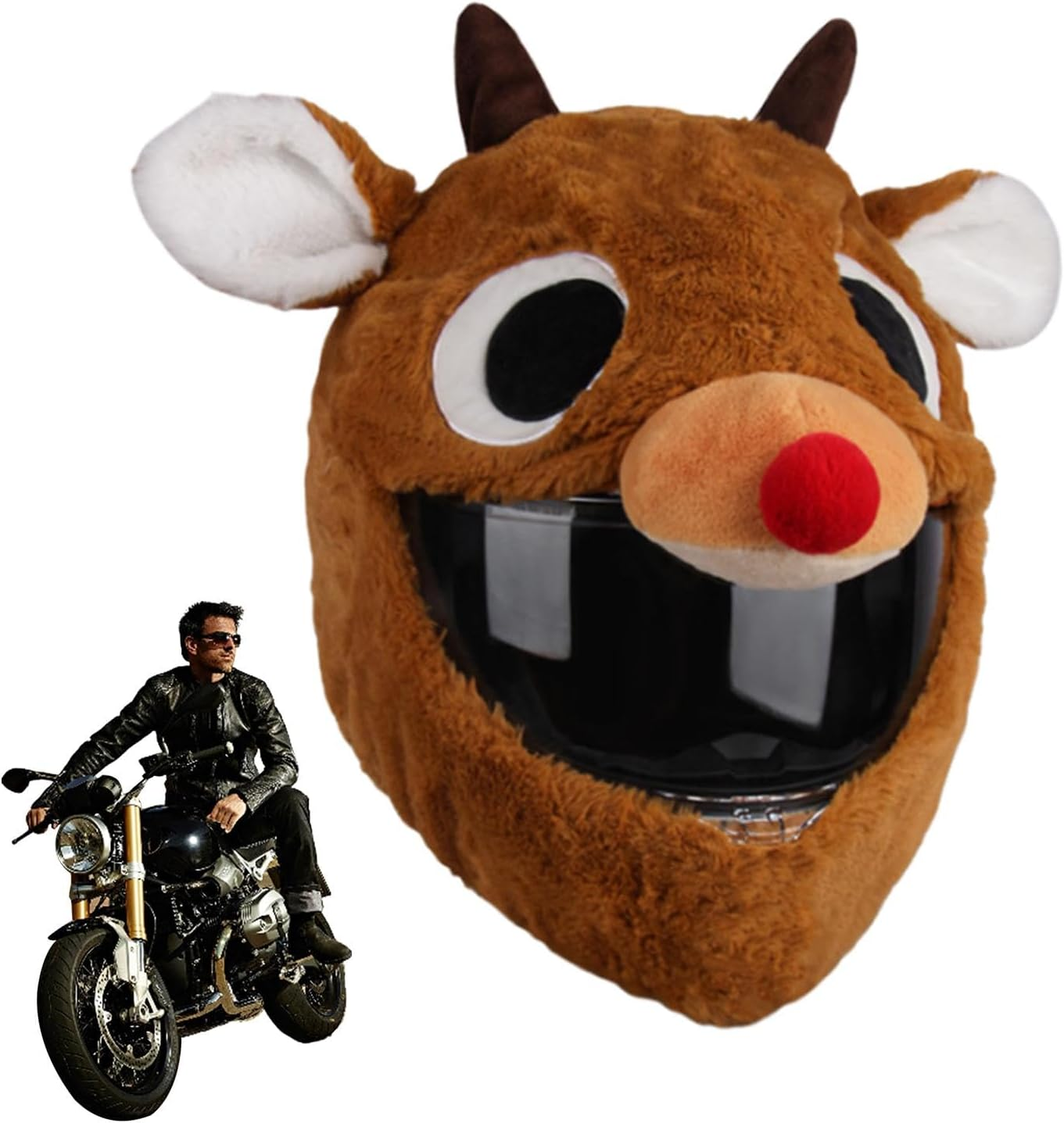 Motorcycle Helmet Plush Helmet Protective Cover Funny Cartoon Plush Helmet Protective Cover for Motorcycle Helmet Windproof Bicycle Accessories for Motorcycles, Electric Cars - C image number 5