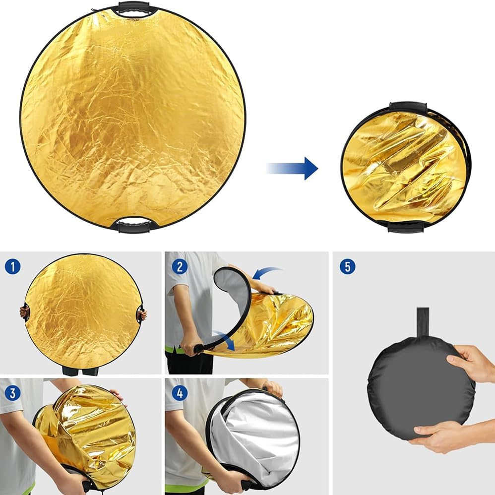 80Cm 5-In-1 Reflector with 21Cm Bracket,Light Reflector Kit,5 Colors White, Black, Silver, Gold, Translucent,360&deg; Swivel Bracket with Stereoscopic Soft Light,For Studio & Outdoor Photography Lighting. image number 5