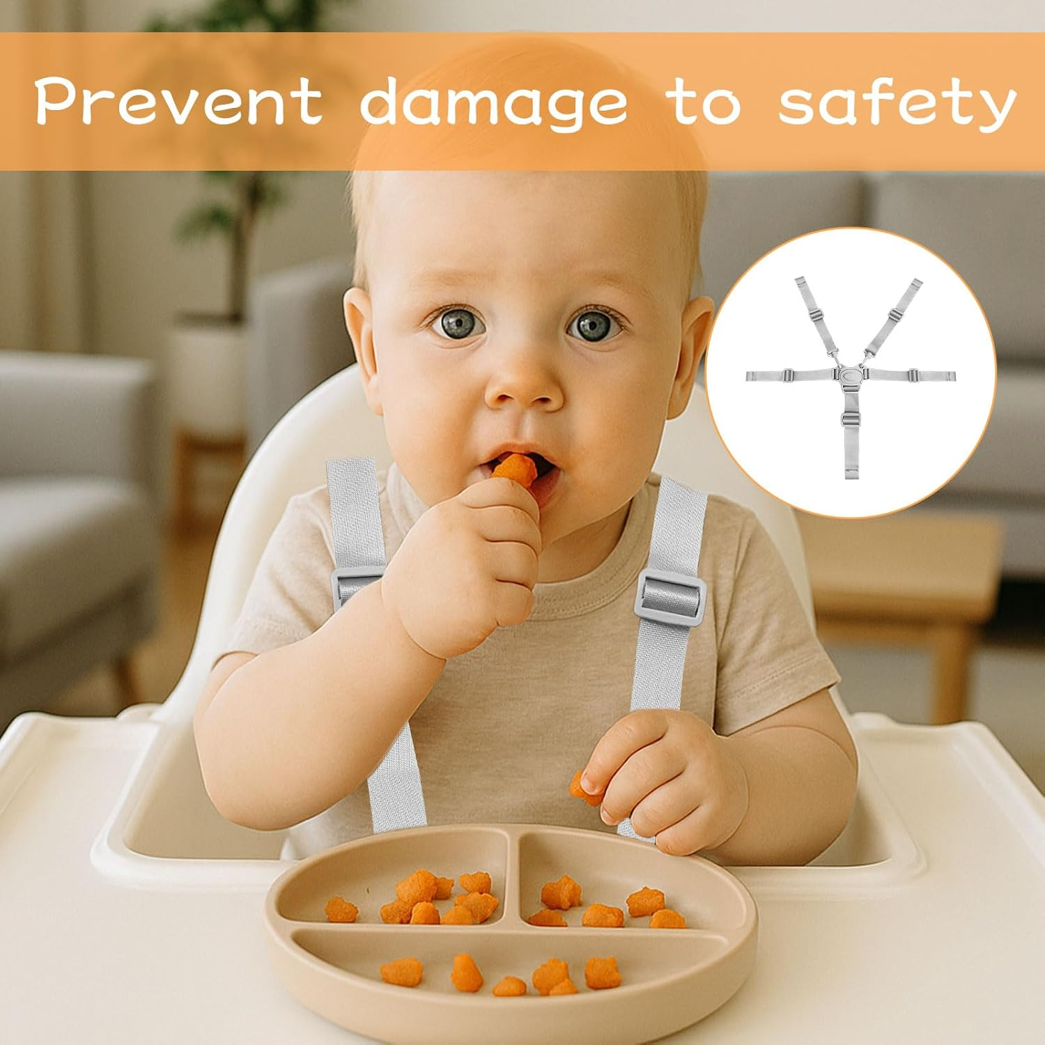 High Chair Straps, Children'S Straps, Baby Portable Chair Belt, Replacement Harness Straps for Most 5 Point High Chairs, Safety Harness Convertible Straps for High Chair Belt image number 5