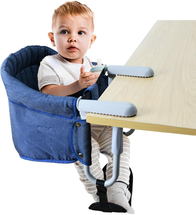 Hook-On High Chair with Adjustable Footrest,Portable, Foldable Baby Feeding Chair for Babies 6-36 Months, Quick Setup with Carry Bag,Table Chair for Travel & Home Use(Blue Dinosaur)