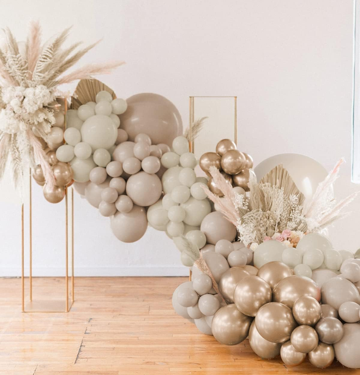 Boho Balloon Garland, 115PCS Beige Balloons Neutral Balloon Arch Kit with Champagne Balloon White Sand Double Stuffed Balloons for Birthday Party Wedding Bridal Shower Decorations (Beige)