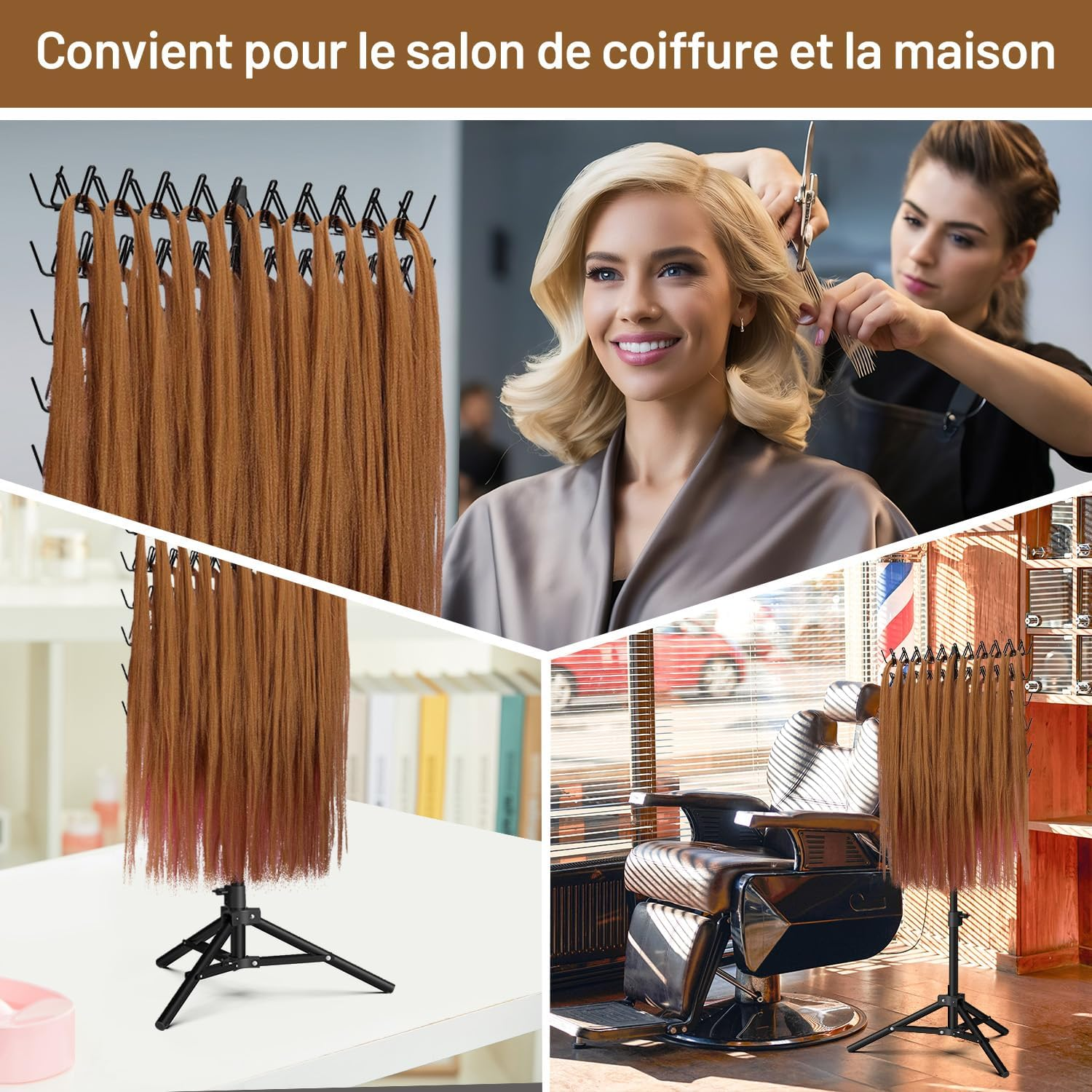 JAYIOLA Braiding Hair Rack Standing,Standing Braid Rack,144 Pegs Double Sided Standing,Hair Stand for Hair Extensions - Black image number 3