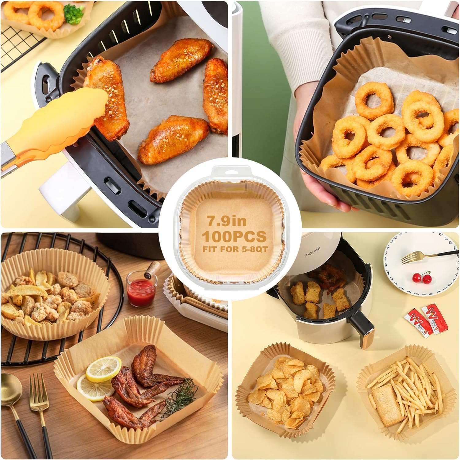 Mumoo Bear Disposable Air Fryer Paper Liners 100PCS 7.9 Inch Square Liners for Air Fryer, Grease and Water Proof Non Stick Basket Parchment Paper image number 3