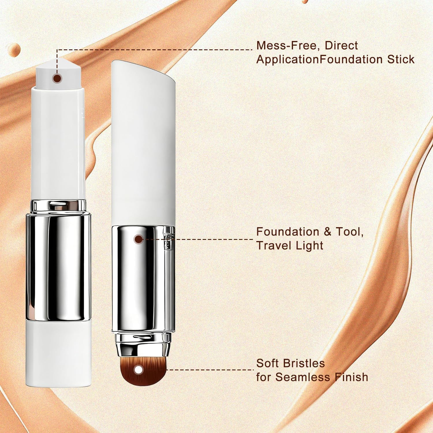 Blanc Cover Cream Stick, 2025 Upgraded Color Changing Foundation Stick, White Foundation Stick with Detachable Brush, Medium to Full Coverage Base Makeup (Dark Skin)