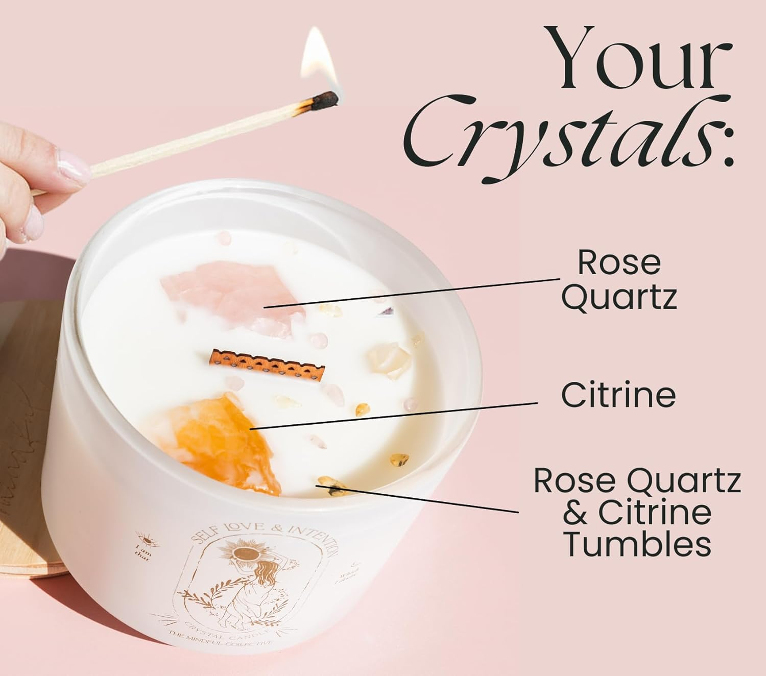 Scented Candle Gifts for Women - 340G Wood Wick Candles That Crackle for Home Decor. Birthday Gifts for Women with Crystals and Healing Stones. Lavender Vanilla Soy Wax image number 1