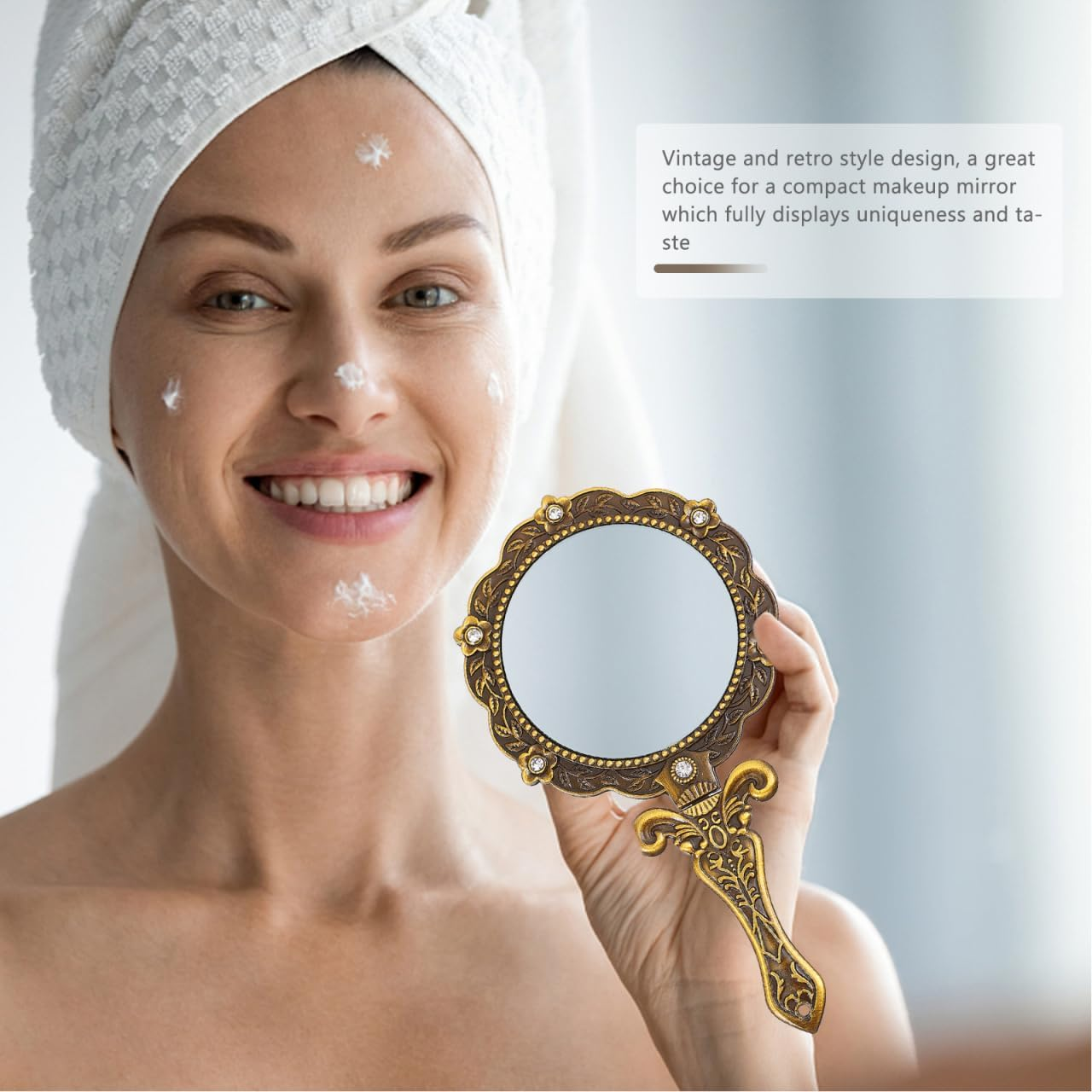 Uonlytech Vintage Hand Mirror Antique Handheld Mirror Antique Hand Mirrors with Handle for Face Makeup Cosmetic Mirror