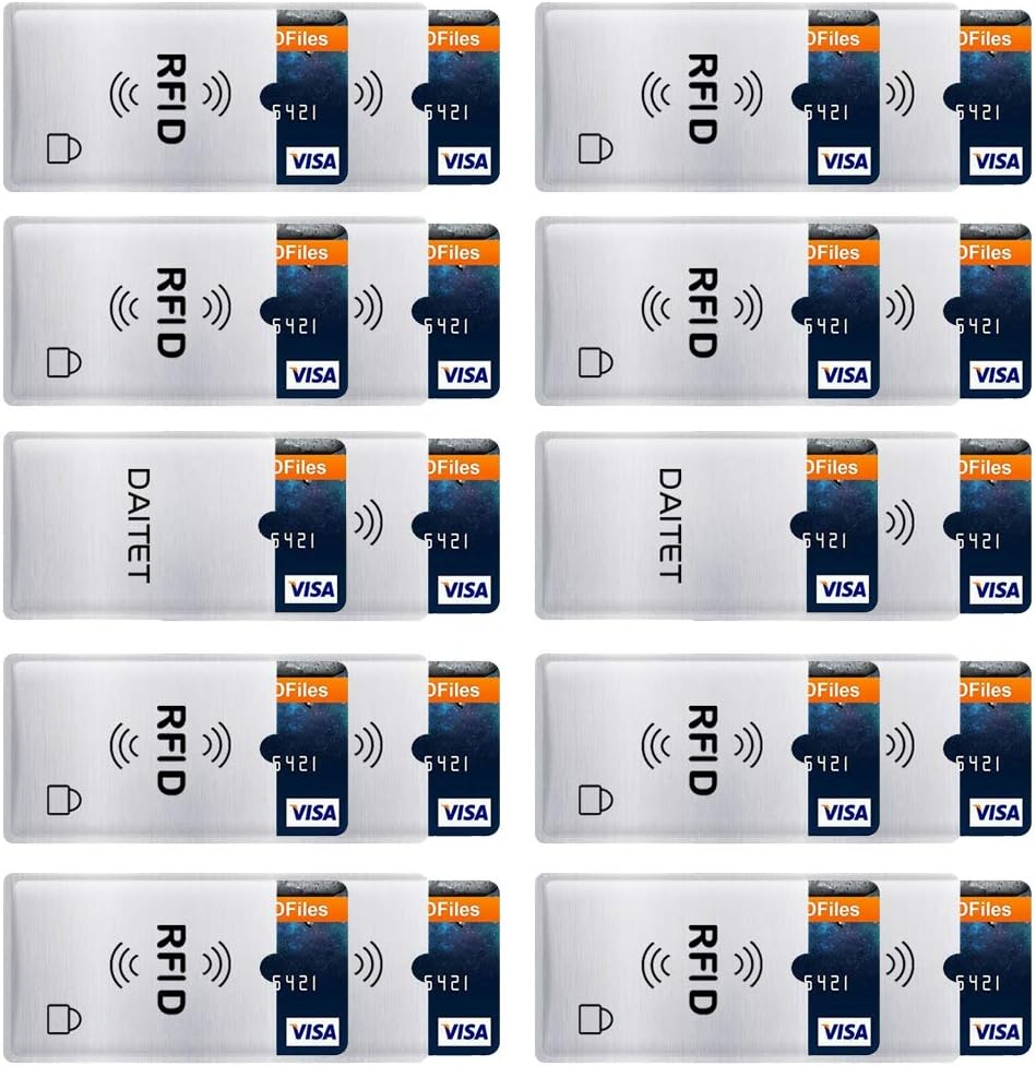 RFID Blocking Sleeves, Set of 10 Credit Card Holders & 4 Passport Protectors, Wallet Trifold Leather Bifold Wallet for Men & Women, Card Silver 20 Pcs