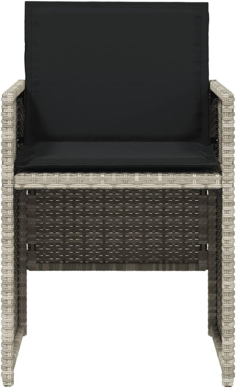 Vidaxl 5-Piece Bistro Garden Dining Set-Light Grey Poly Rattan with Foldable Chairs, Tempered Glass Tabletop, Thick Cushions image number 2