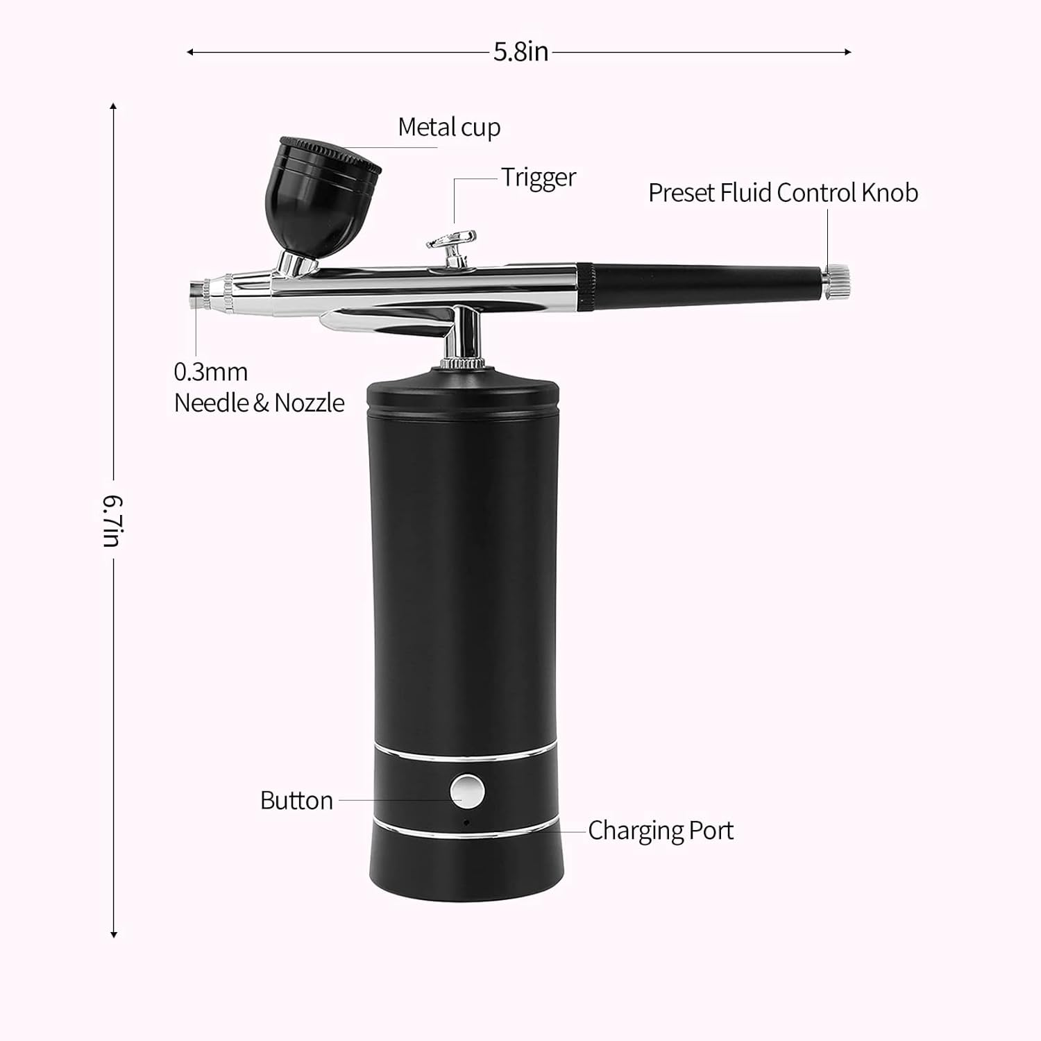 Airbrush-Kit Air Brush Kit with Airbrush Compressor Nail Charms Wireless Air Brush for Barber, Nail Art, Cake Decor, Makeup, Model Painting (Black) image number 1