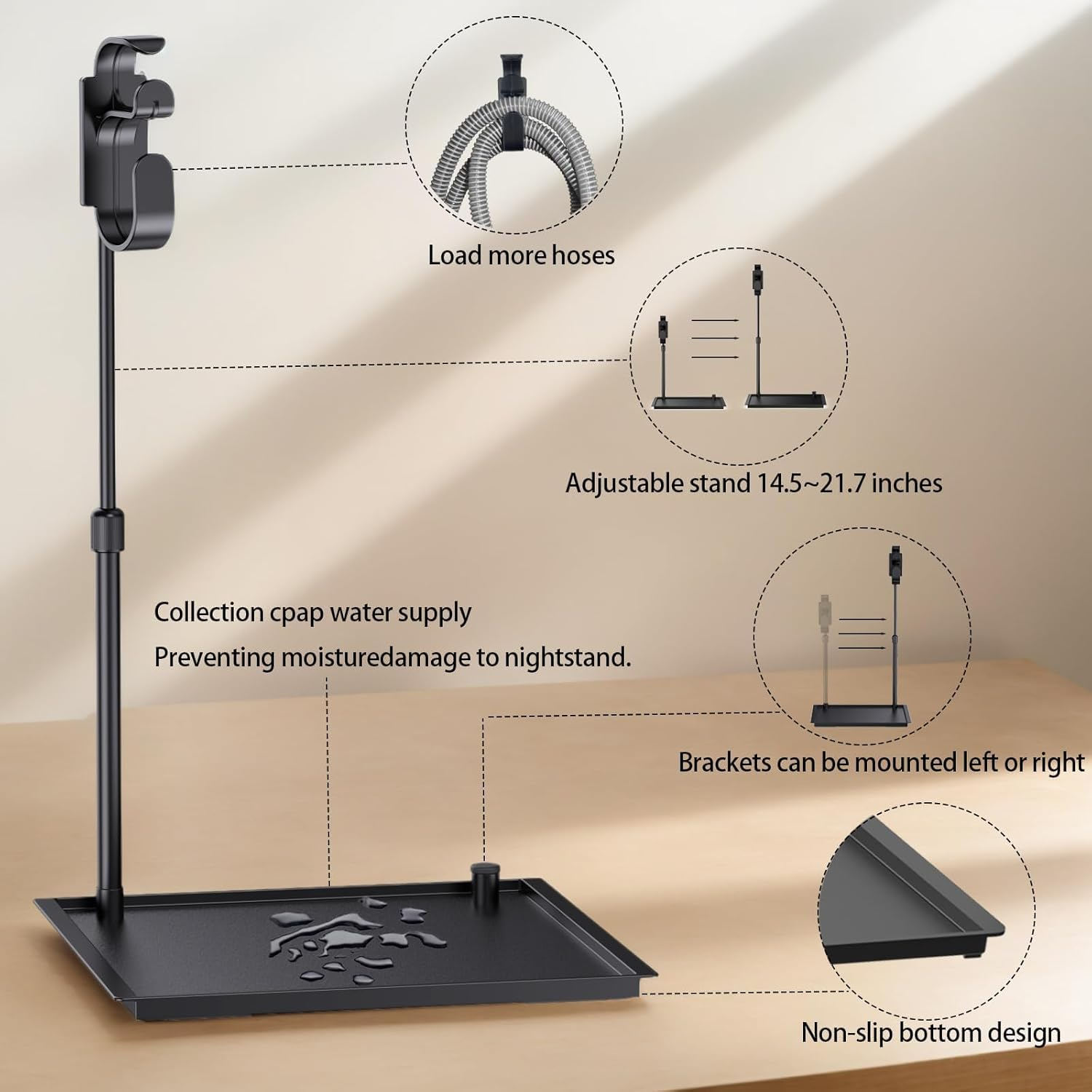 CPAP Protector Mat & CPAP Hose Holder - Bedside Organizer with Retractable CPAP Hook for CPAP Mask & Tubing, Keeps CPAP Supplies Neat and Tidy, Enhances Sleep Quality (Black) image number 5