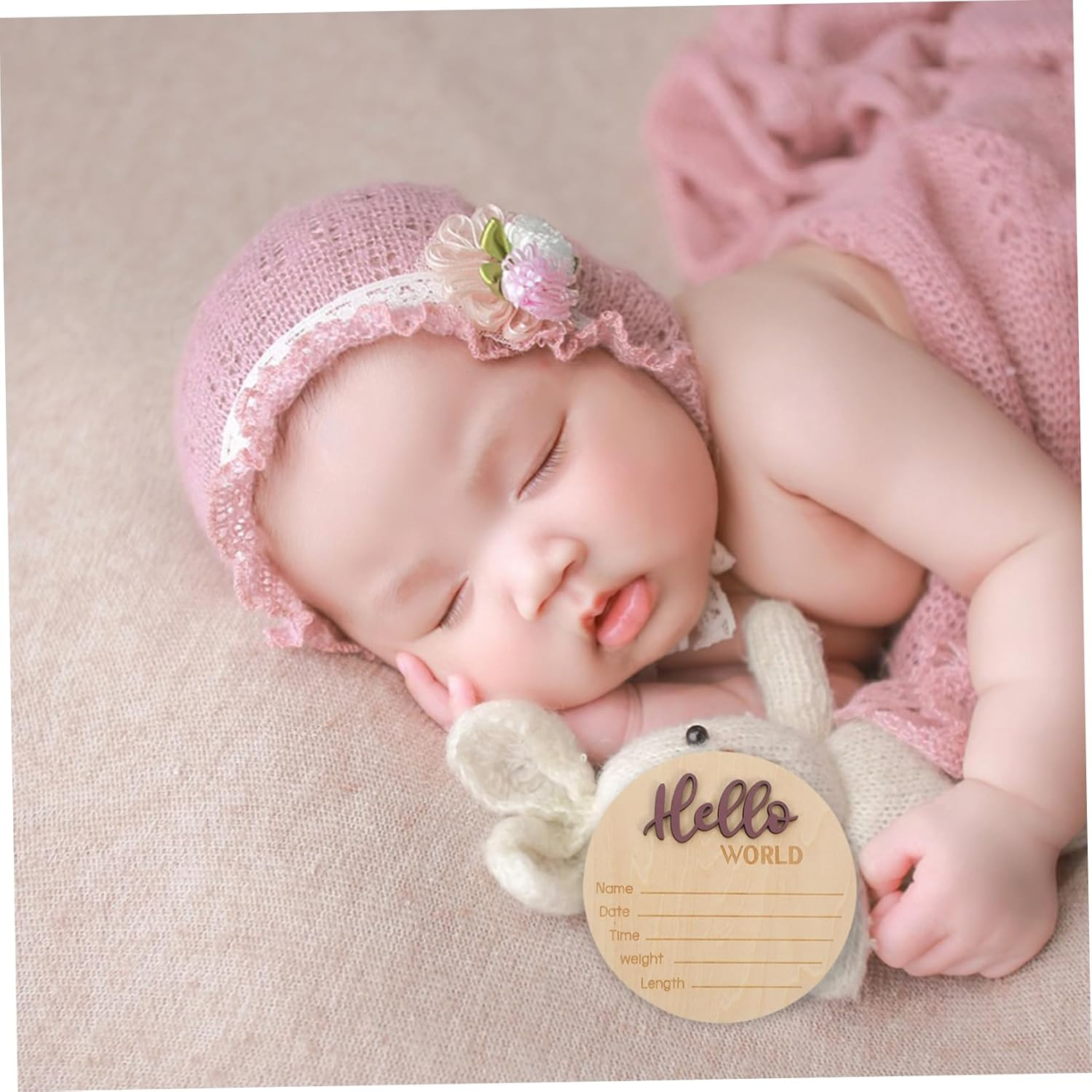 Announcement Wooden Sign for Birth Announcement round Shape Nursery Decor Sticker Wow Cards Safe Easy to Use - Green image number 2