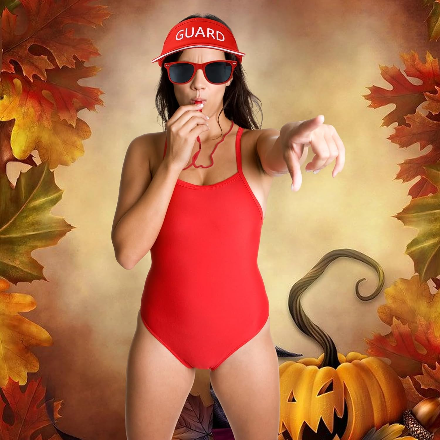 Slowton Lifeguard Costume - 5PCS Life Guard Accessories Kit with Guard Hat Glasses Waist Pack Whistle Inflatable Float Prop for Men Women Beachside Vacation Dress up Halloween Cosplay Party image number 1