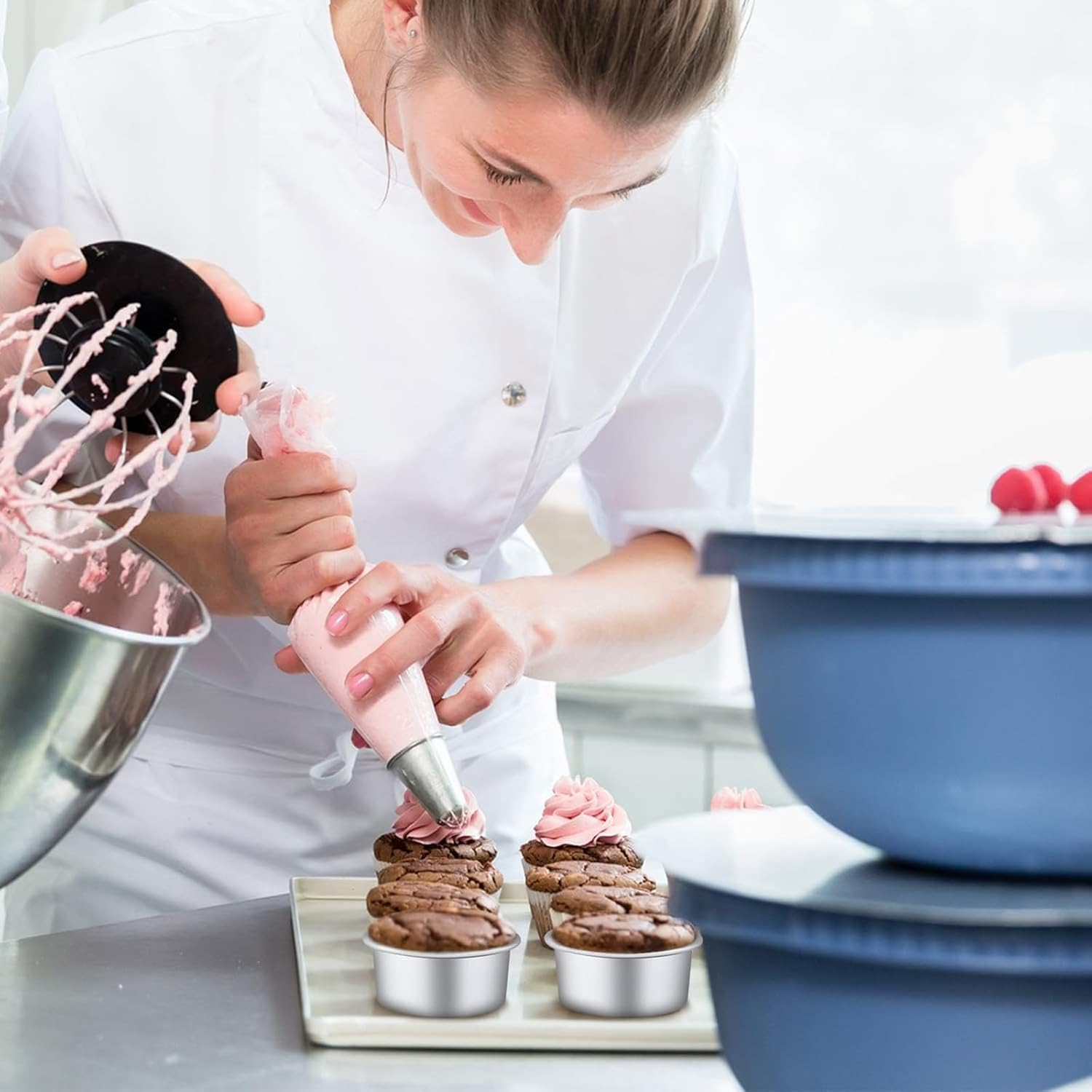 Goyuhome 8Pcs Aluminum Nonstick Baking Moulds Set for Cake Pops, Pudding, Cupcakes & Muffins Reusable round Bakeware image number 4