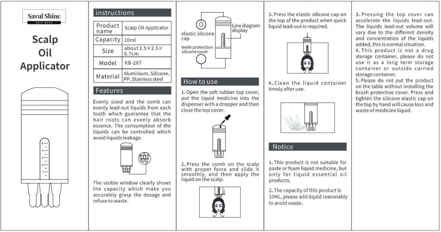 Savul Shine Scalp Oil Applicator, Essential for Hair Root Growth,Comb Bottle, Massager - Graduated 10Ml Scale for Head Care image number 3