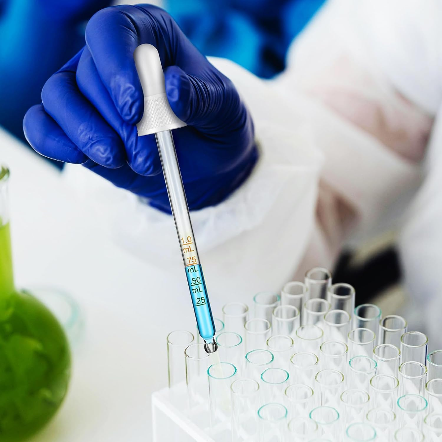 Healifty 6Pcs 100Ml Calibrated Glass Droppers with White Rubber Bulbs, Measured Liquid Pipettes for Essential Oils, Eye Drops, and Laboratory Use, Transfer Pipettes for Precise Measurement image number 4