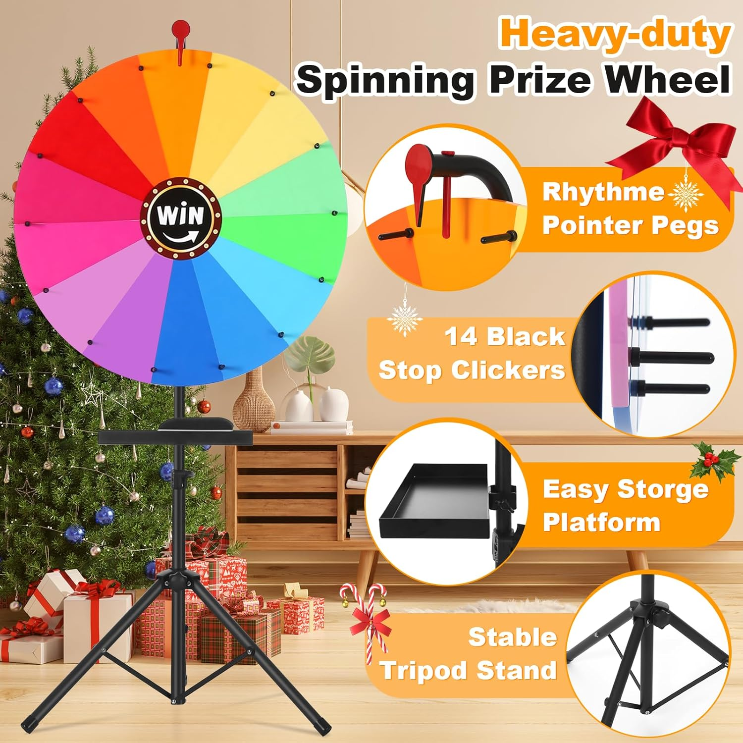 GADFISH 24-Inch Spinning Prize Wheel, Ajustable 37"-67" Height Spin Doodle Game Spinner, Storable Prize Wheel Spinner with Stand, Wheel of Fortune Game, 14 Colors image number 3