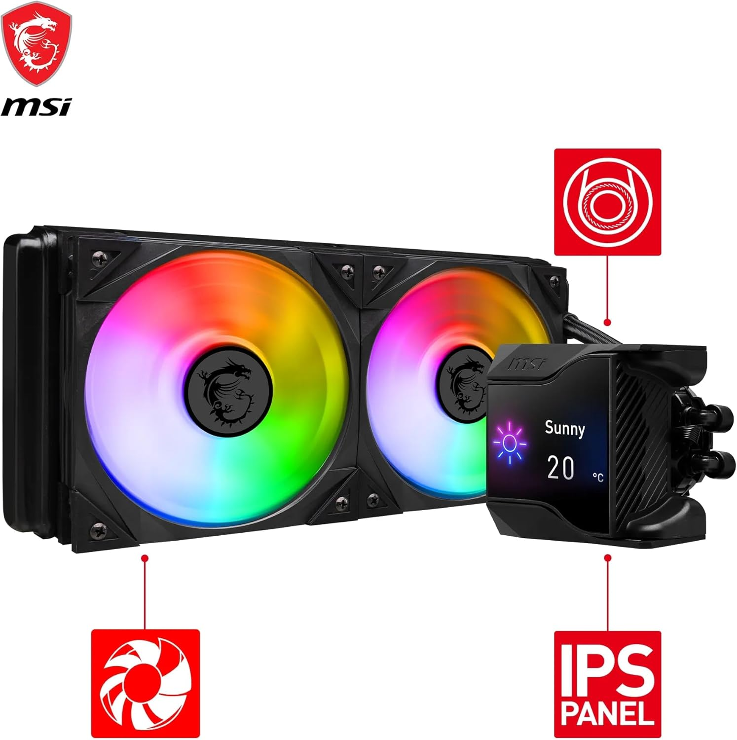 MSI MPG CORELIQUID D240 60Mm Liquid Cooler CPU, 2 X 120Mm ARGB Fans, Anti-Evaporation Tubing, GI Cooling - Compatible with AMD and Intel Sockets image number 1