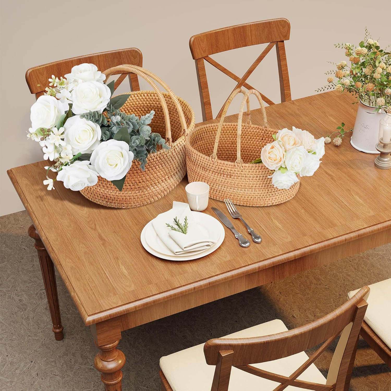 35&times;26&times;15CM Rattan Picnic Basket with Handles, Large Oval Gift Baskets for Fruit, Empty Gift Basket for Festival, Wedding, Camping image number 2