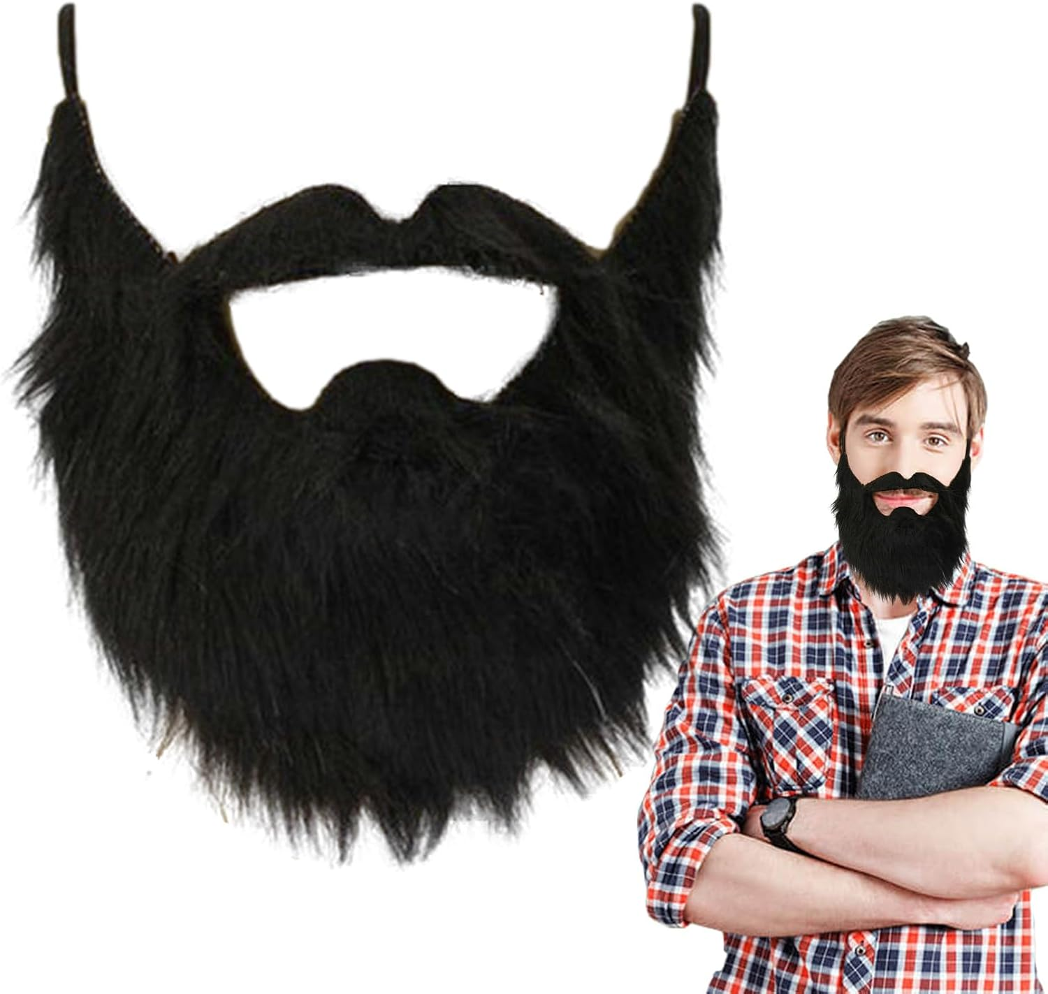 Funny Back Fake Beard | Novelty Black Hair Halloween Cosplay Props,Halloween Supplies Fake Mustache for Costume False Beards, Carnival Holiday Halloween Pochy image number 2
