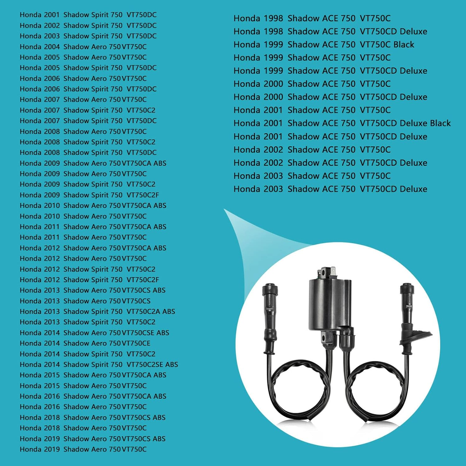 MOTO1988 2Set of Ignition Coil & Spark Plug Cap for HONDA Shadow 750 Shadow ACE 750 Aero 750 Spirit 750 VT750 1998-2019 image number 4