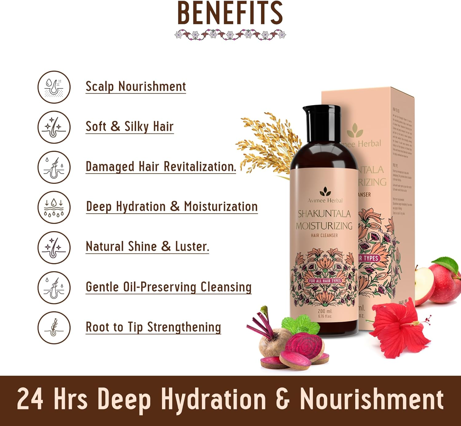 AVIMEE Herbalshakuntala Moisturizing Hair Shampoo with Hyaluronic Acid | 24 Hrs Deep Hydration & Nourishment, Repairs Dry & Damaged Hair | for Men & Women | 200 Ml image number 6