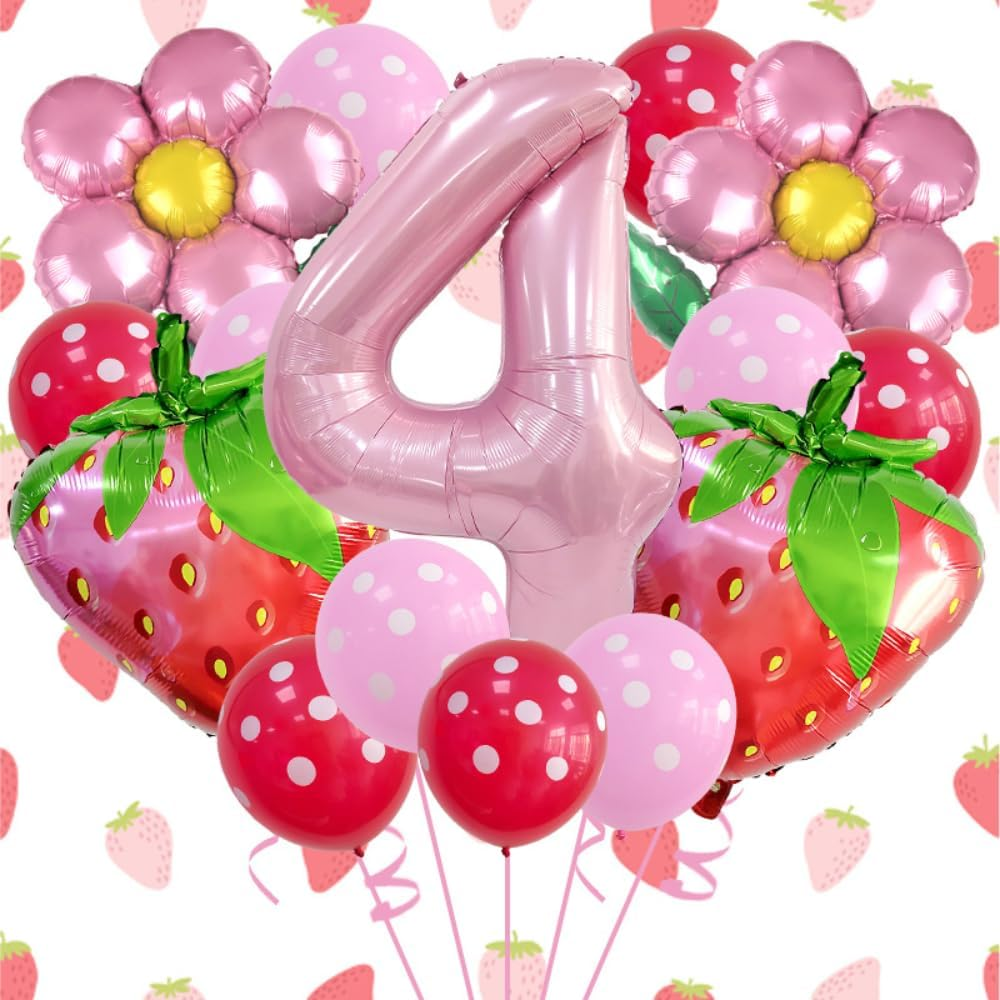 Berry Birthday Decorations - 8Pcs Strawberry Balloons, Daisy Balloons, Strawberry Birthday Decorations, Girls Birthday Balloons Birthday Backdrops for Girls (5) image number 4