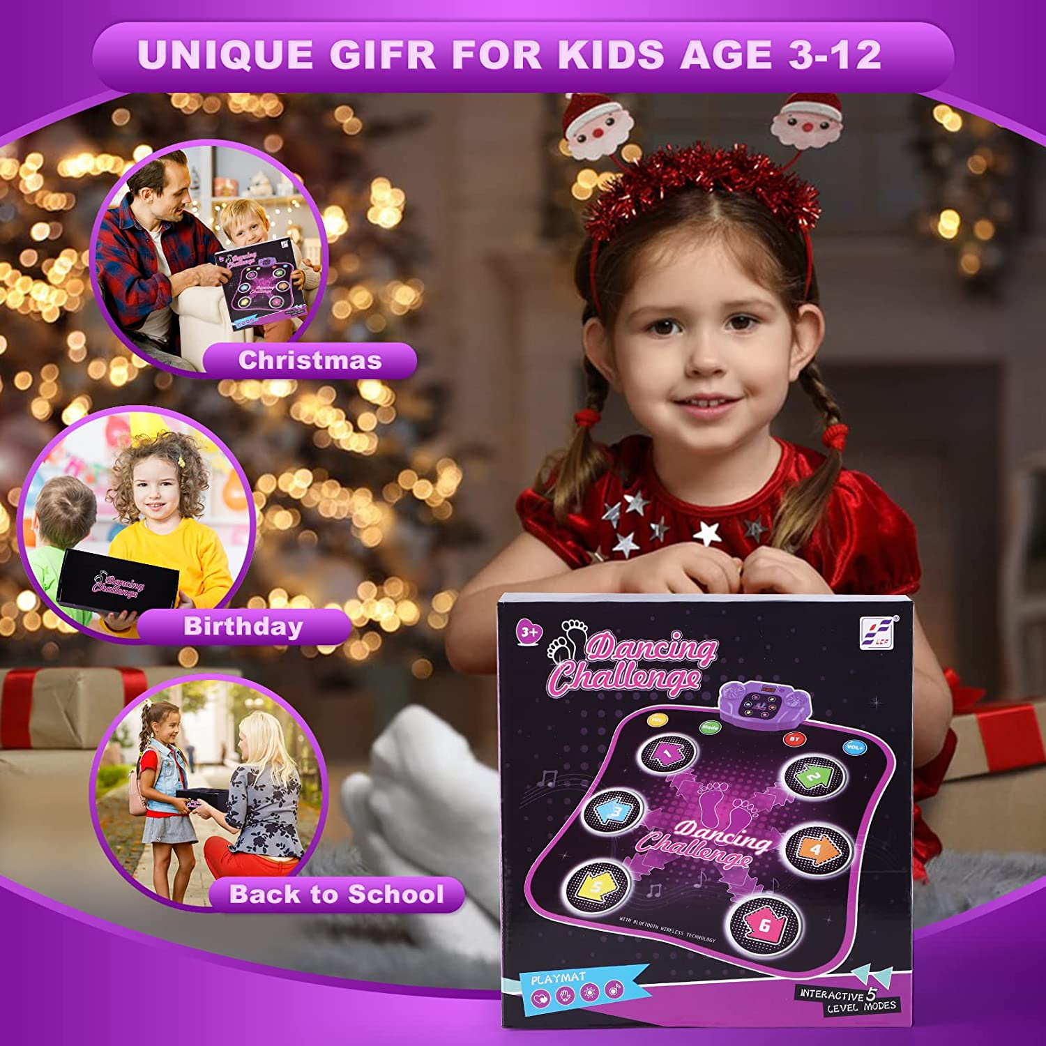 SUPER JOY Dance Mat Toys for 3-12 Year Old Kids, Light up Dance Pad with Wireless Bluetooth | Music Dance Game with 5 Game Modes | Gift Toy for Girls & Boys Ages 6 7 8 Years Old + image number 3