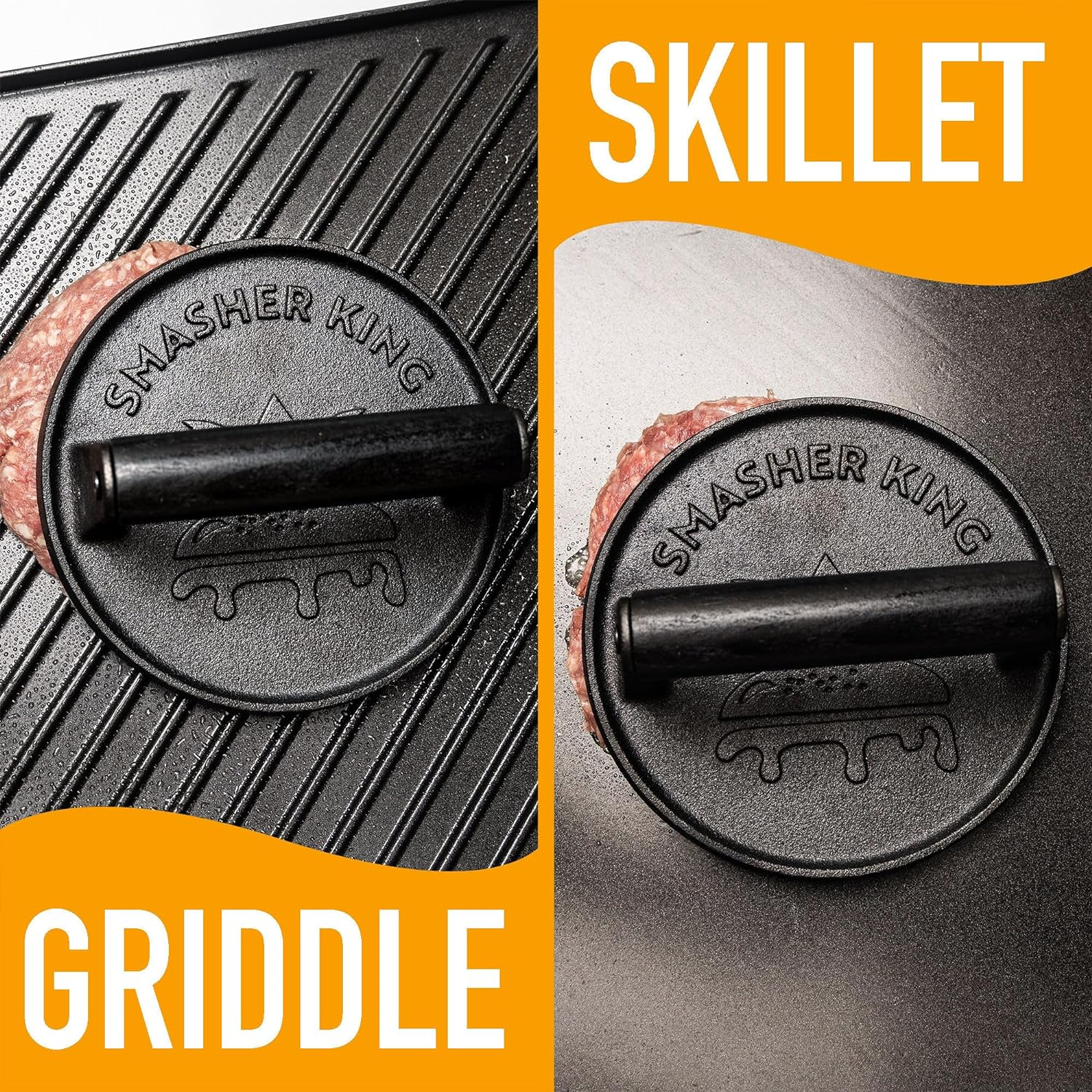 Premium Cast Iron Smash Burger Press Incl. 25 Pcs of Patty Paper, Burger Smasher for Griddle with Black Wood Handle, Perfect Hamburger Press, Meat Press, Bacon Press, Sandwich Press image number 3