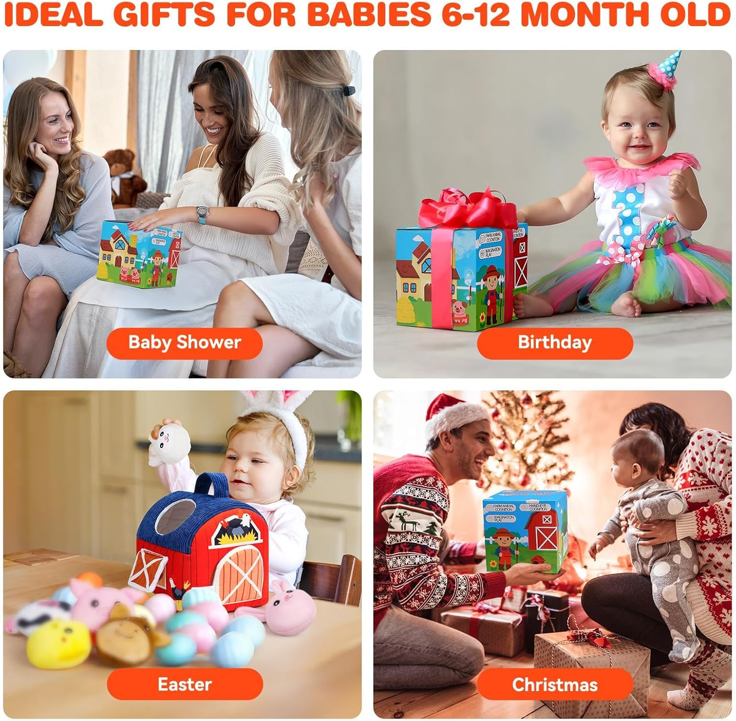 HAOON Baby Toys 6-12 Months, Surprise Barn with Stuffed Farm Animals, Rattle, Crinkle Paper, Mirror, Montessori Toys for 6 Month Old Babies, Sensory Infant Toddlers 1-3 Year, 1 Year Old Boy Girl Gifts image number 5