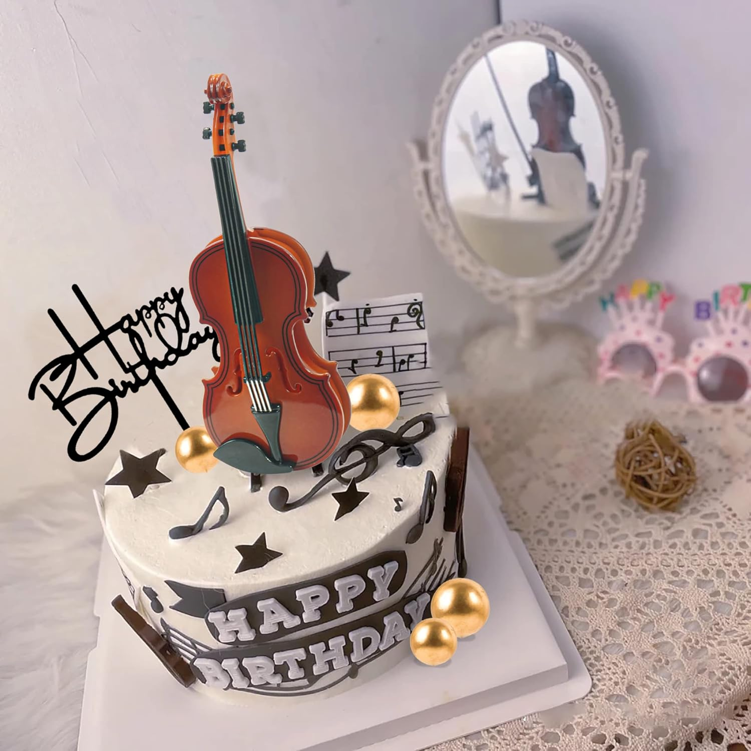 Violin Cake Toppers Music Note Birthday Cake Toppers Violin Model Decorations for Musician Party Birthday Party Baby Shower Supplies image number 3