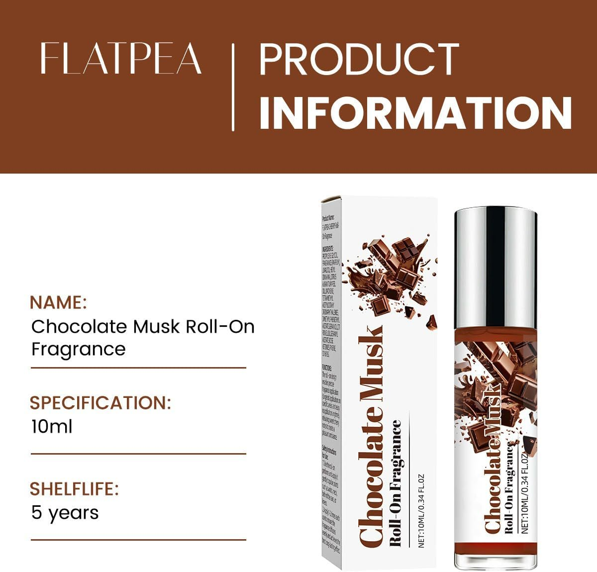 Chocolate Musk Unisex Roll-On Perfume Oil, 10Ml Long Lasting Gourmand Fragrance, Alcohol-Free, Vegan Friendly, Portable Rollerball for Men & Women-Rzxs0170 (Chocolate Scented) image number 3