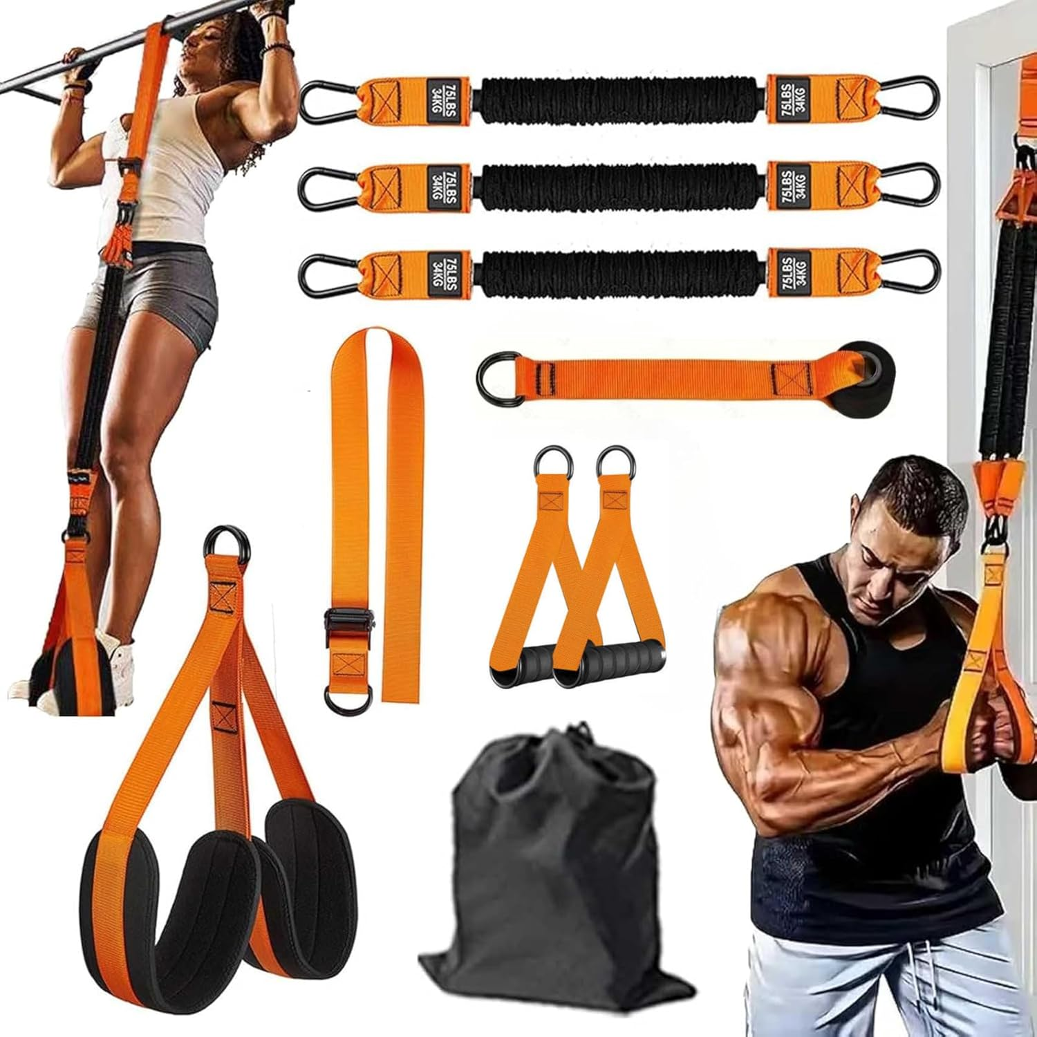 CHUCII Pull-Up Assistance Bands (150Lb/225Lb/300Lb), Heavy-Duty Resistance Bands with Fabric Feet/Knee Rest, 3 Weight Options for Home Gym, Strength Training & Pull-Up Workouts image number 5