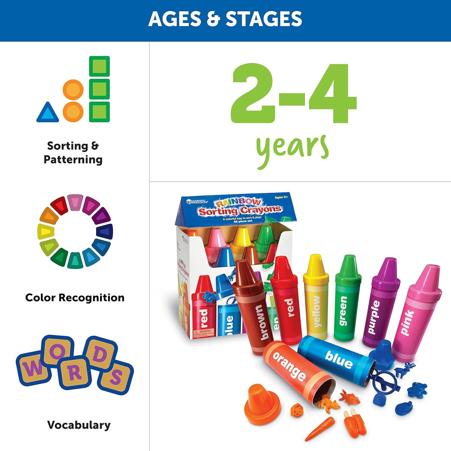 Learning Resources Rainbow Sorting Crayons, Early Recognition 56 Pieces, Ages 3+ image number 6