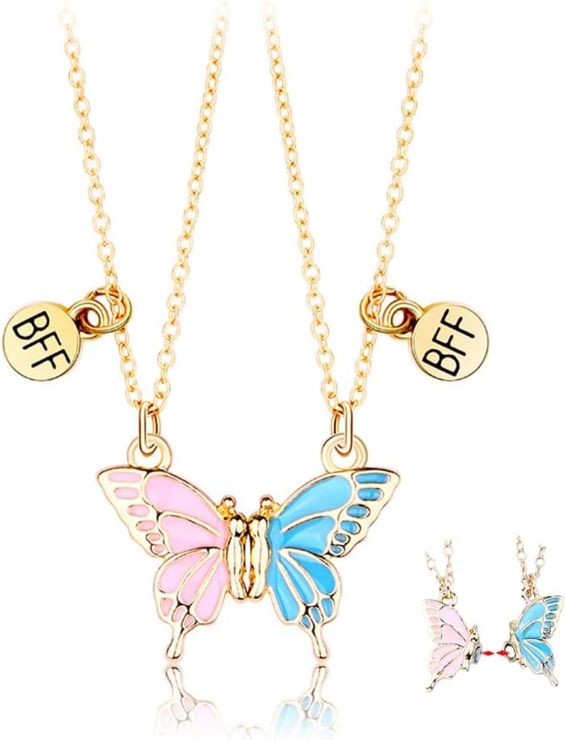 Best Friend Necklace for 2 Girls Magnetic Butterfly Matching Necklaces for Best Friends Birthday Christmas Xmas Gifts for Bestie Bff Necklace for 2 Magnet Necklace image number 3