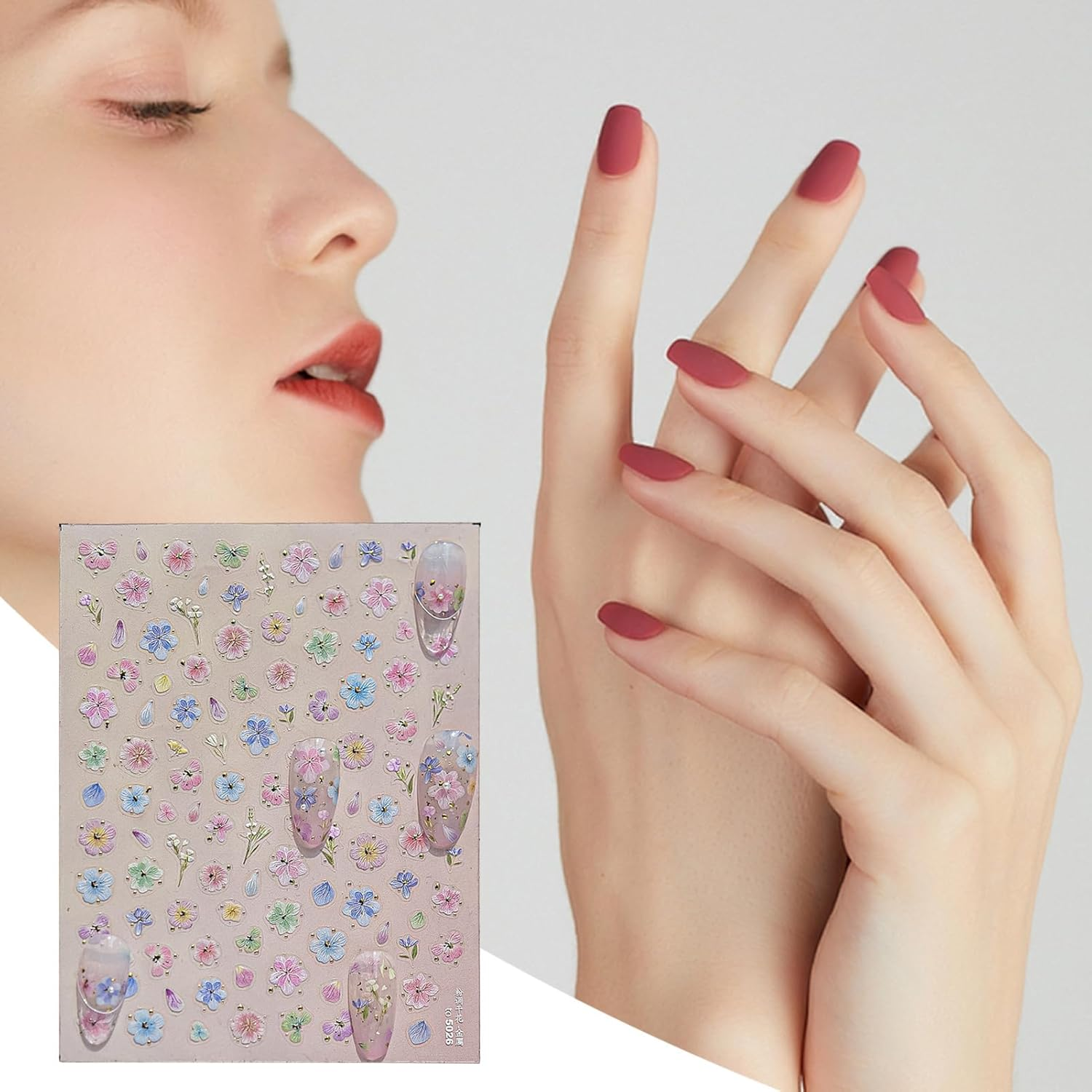 Spring Nail Stickers - 5D Embossing Flower Nail Charm Stickers | Metal Floral Manicure Adhesive Charm for Children image number 2