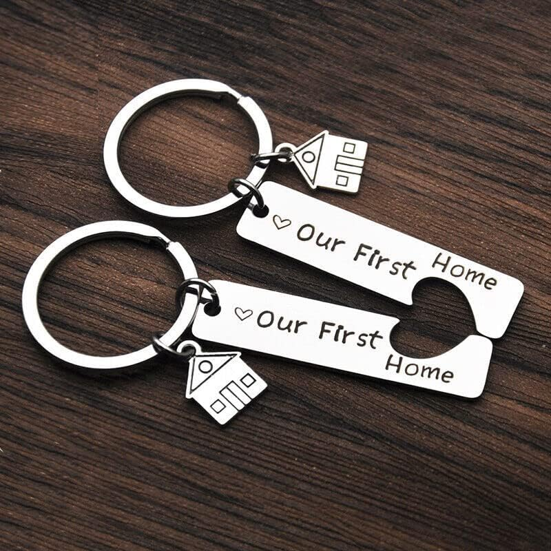 AIMALL Our First Home' Matching Keychain Set &ndash; Stainless Steel House Key Holder for Couples, Perfect for New Homeowners image number 2