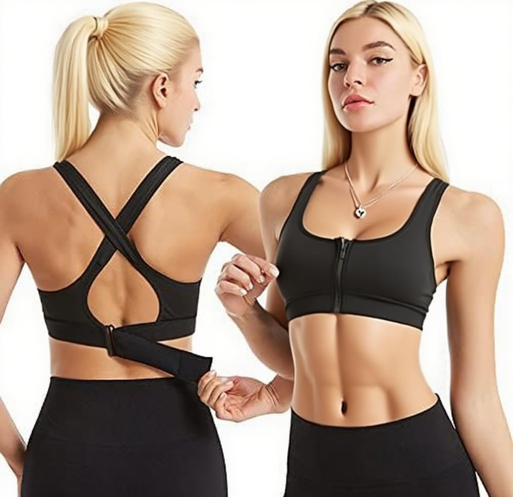 Aymorder Sports Bras for Women with Adjustable Straps Zip Sports Bra without Steel Rim Front Closure Crossed Back Supportive Bras High Elasticity Running Tank To image number 6