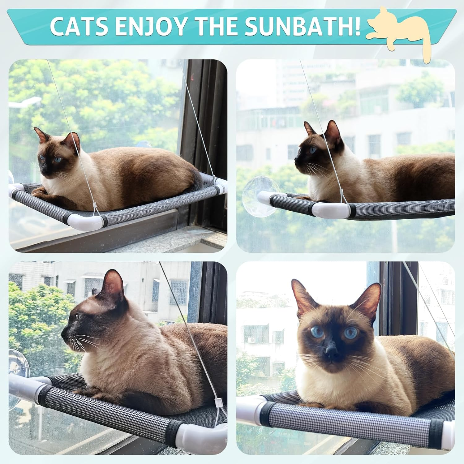 UCINNOVATE Cat Window Perch, Cat Hammock Bed, Indoor Resting Pet Bed, Window Sunny Seat for Kitty Pet Kitten, Cats Perch with Upgraded Suction Cups (Hold up 44 Lbs)