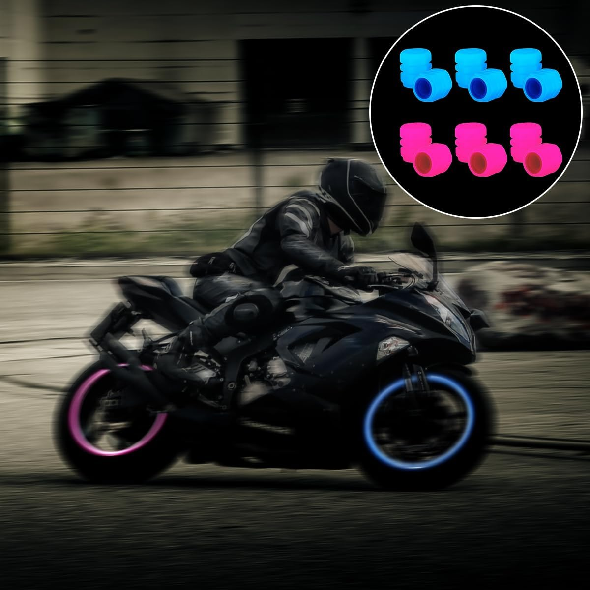 BEZANU Tire Valve Stem Caps, 12 Pcs Universal Luminous Car Tire Air Caps Cover for SUV, Car, Truck, Motorcycles, Bike (Blue and Pink) image number 6