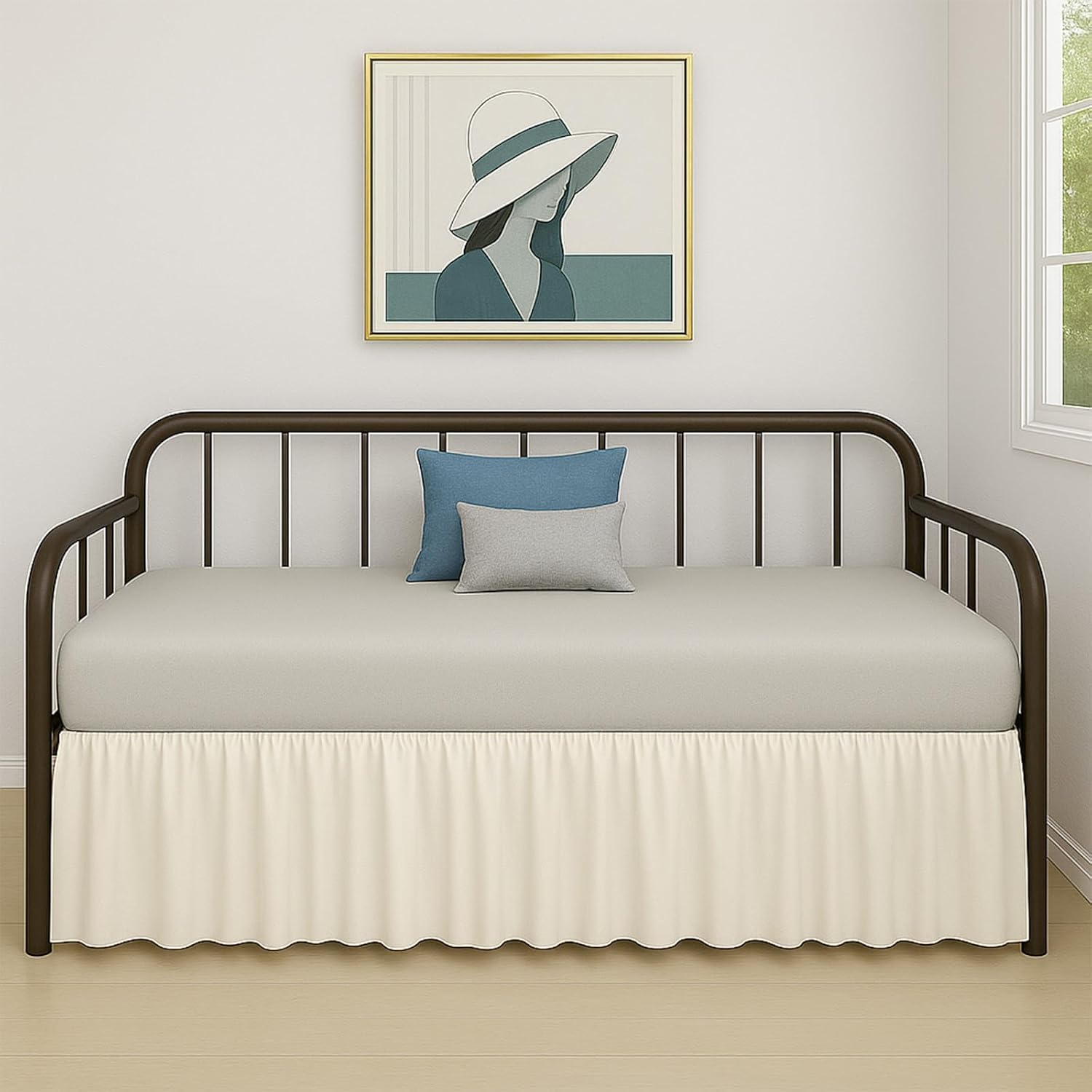 Cottington Lane Ruffled Daybed Skirt with Split Corner, Premium Hotel Quality Brushed Microfiber Twin Size Gather Dust Ruffle 18 Inch Drop Sofa Bedskirt, Easy Fit, Stay in Place, White