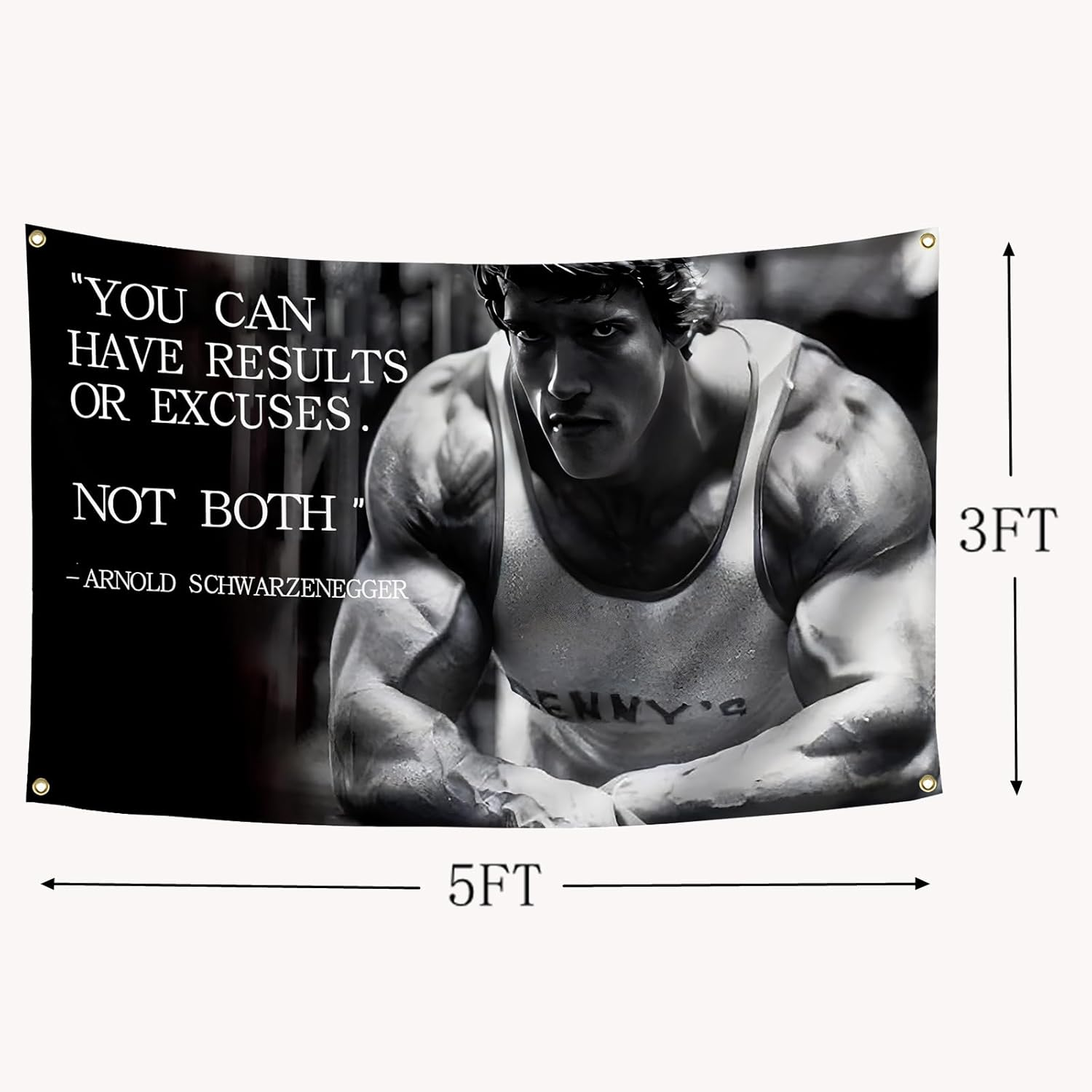 Arnold Schwarzenegger Tapestry 3X5Ft You Can Have Results or Excuses Not Both Banner Flag for Wall Hanging Workout Gym Inspirational Quotes