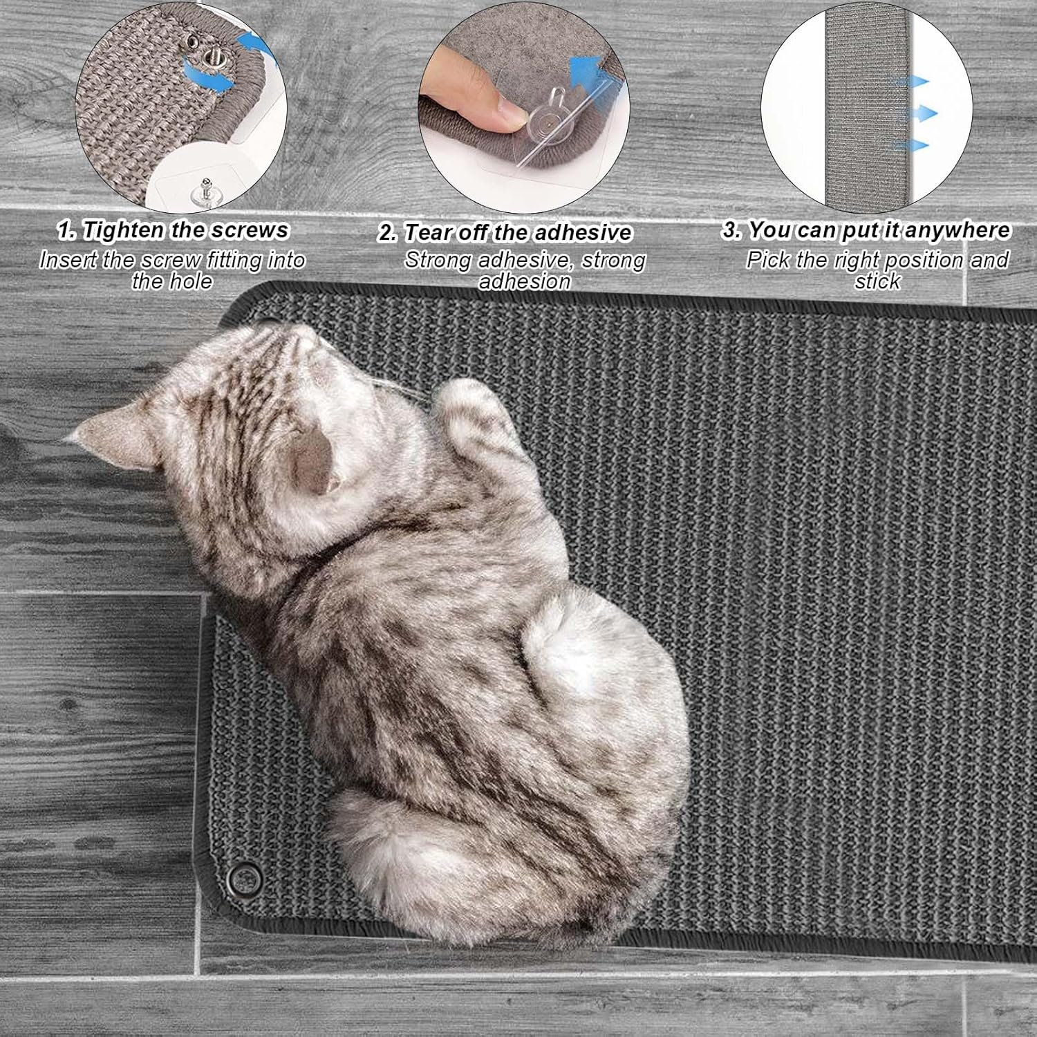 Pack of 2 Cat Scratching Mats: 50 X 30 Cm Scratching Boards Cat Sisal Cat Scratching Mat Cat Scratching Mat Cat Scratching Board Cat for Wall, Floor, Glass (Grey) image number 4