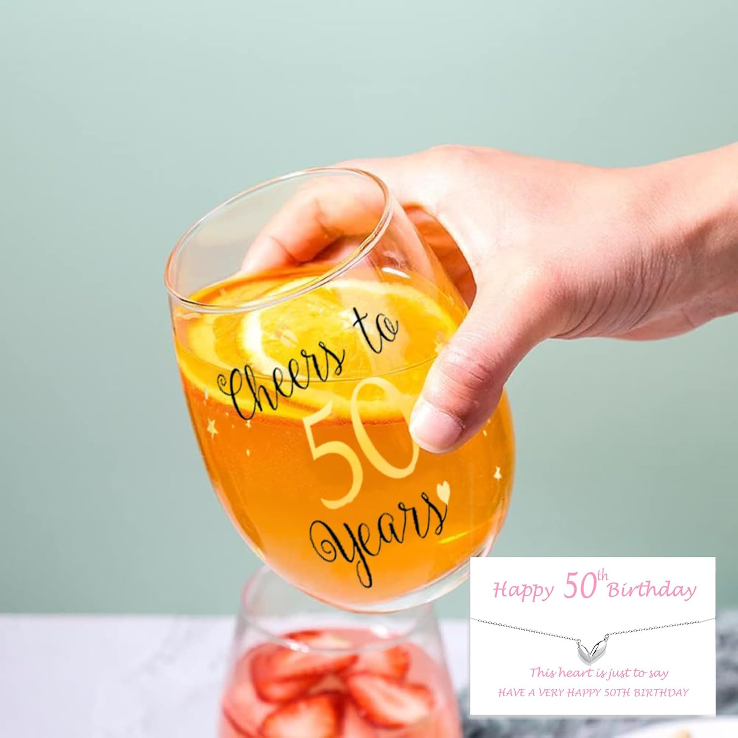 Golden Stemless Wine Glasses Cheers to 50Th Birthday Gifts for Men Women 50Th Birthday,Party,Wedding,Anniversary Party Decorations (50 Years) - 50 image number 3