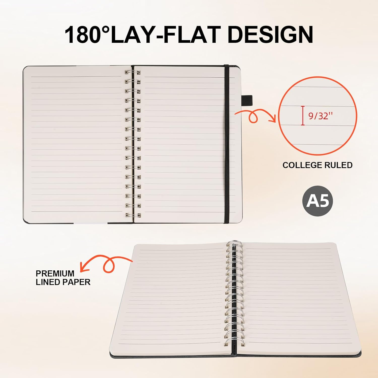 Lined Spiral Notebook Journal for Women Men 200 Pages A5 College Ruled Hardcover Leather with Pen Holder Notebook Journals for Note Taking Work (Green)