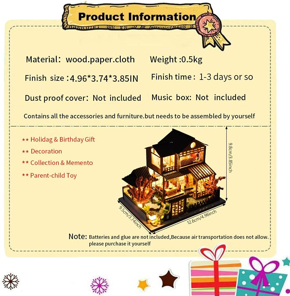 Miniature Wooden Dollhouse Japanese/Seaside/Car House Market DIY Doll House Kit Villa Building 3D Model Creative Gifts for Friend and Parents (Japanese Style Villa) image number 6