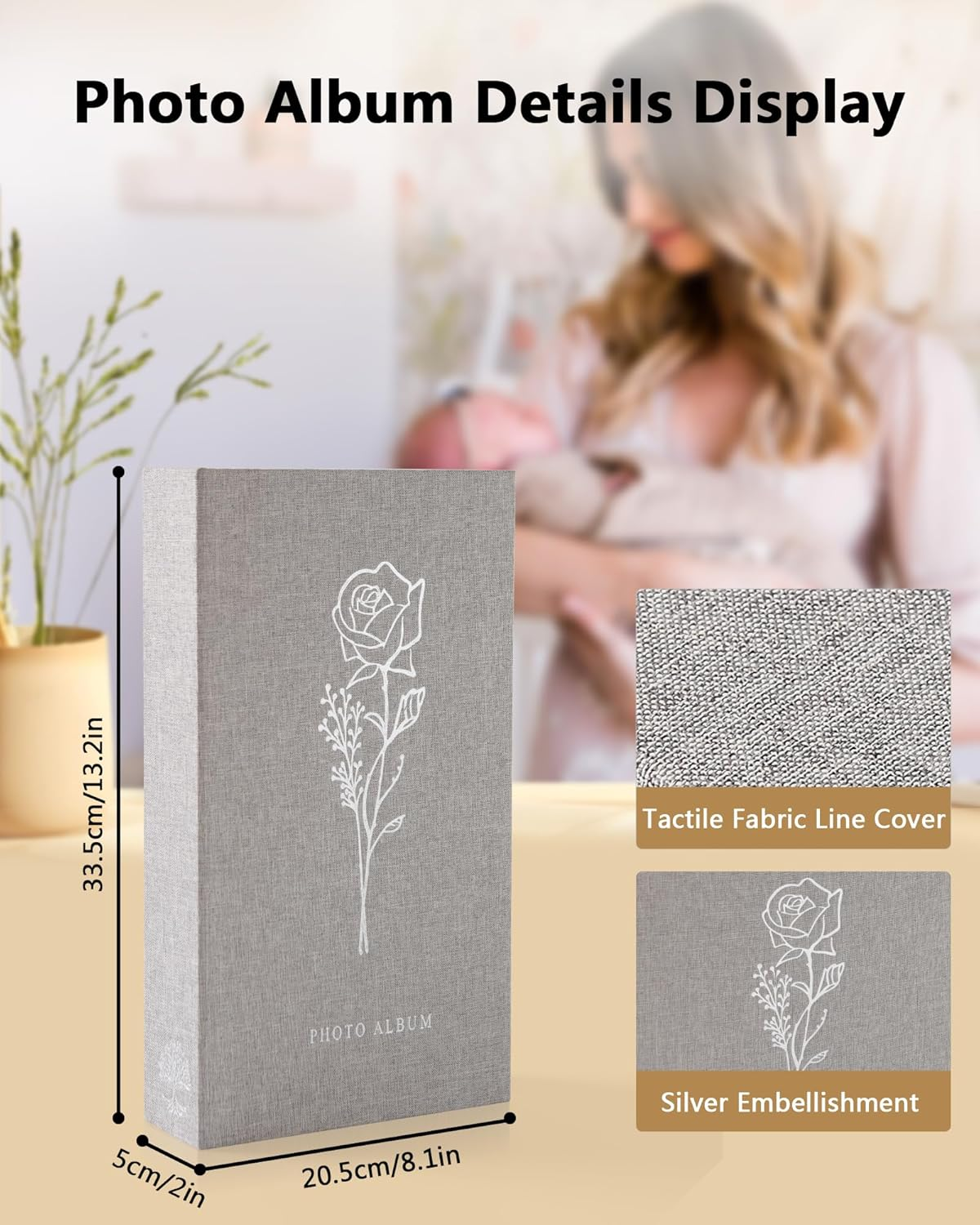 Yuforr Photo Album 6X4 Slip In, 300 Pockets Photos, Linen Photo Albums for Family Wedding Anniversary, Album Book Holds Landscape 10X15Cm Pictures-Gray image number 3