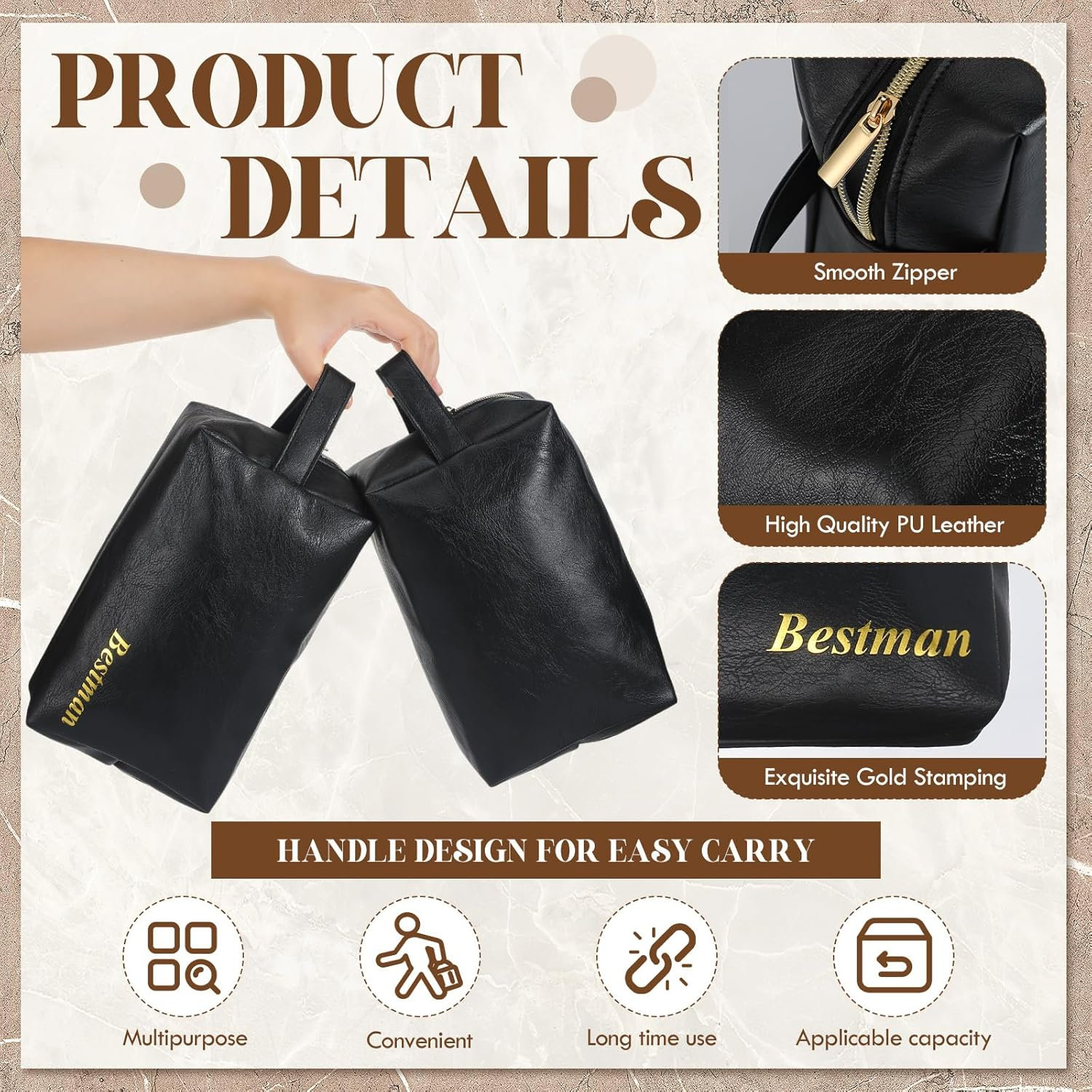 Chicingyou 18 Pcs Groomsmen Gifts Set of 6, Groomsman Proposal Gift Includes 6 Leather Toiletry Bags 6 Sunglasses and 6 Pairs of Socks for Wedding Man Gift Bachelor Party Favors image number 1