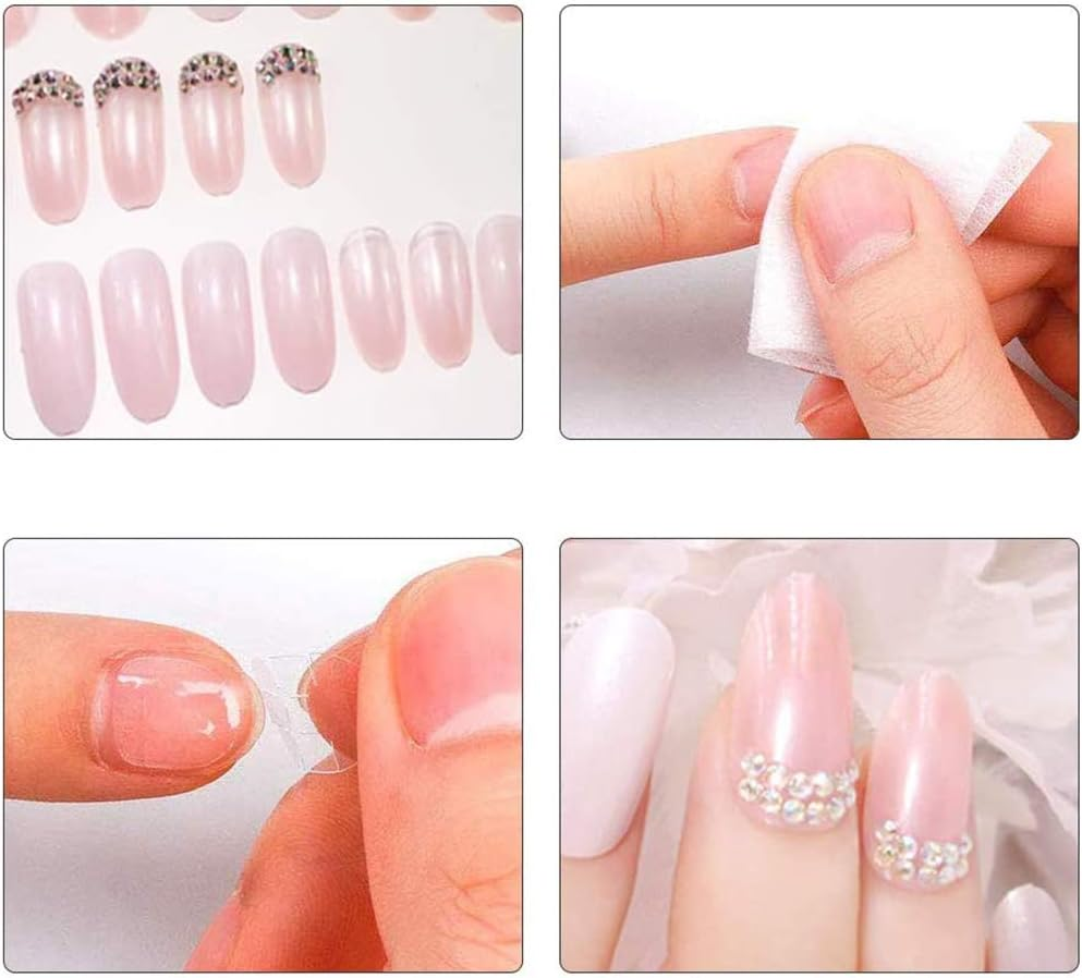 24 Pcs False Nails Full Cover Bridal Wedding Nail Rhinestone Pink Salon Sparkle Art Design Glitter for Women Girls image number 3