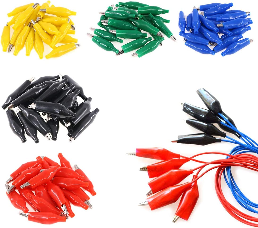 Glarks 100Pcs 1.4''/35Mm Alligator Clips Crocodile Electrical Test Clamps Jumper Helper with Protective Insulation Cover for Electrical Testing (Black, Red, Yellow, Blue, Green) image number 1