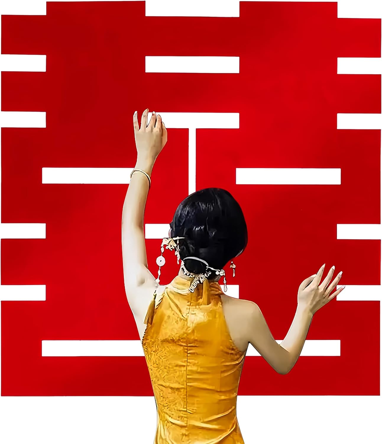 Hannafires 47Inch Large 'Double Happiness' Wall Decoration - Special Wedding Party Decorations, Living Room and Bridal D&eacute;cor, Fabric Materia, Chinese Wedding, Meaning Infinite Happiness image number 4